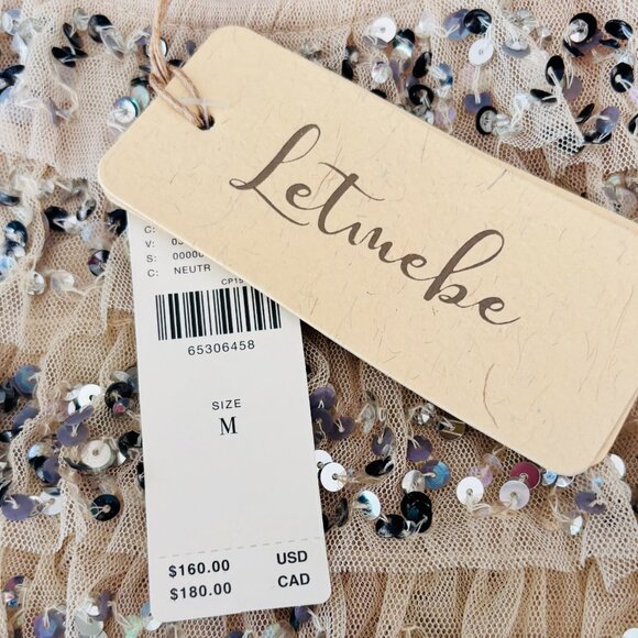 LetMeBe Anthropologie Silver Sequins Taupe Tulle Ruffles Blouse Size M - Picture 5 of 7